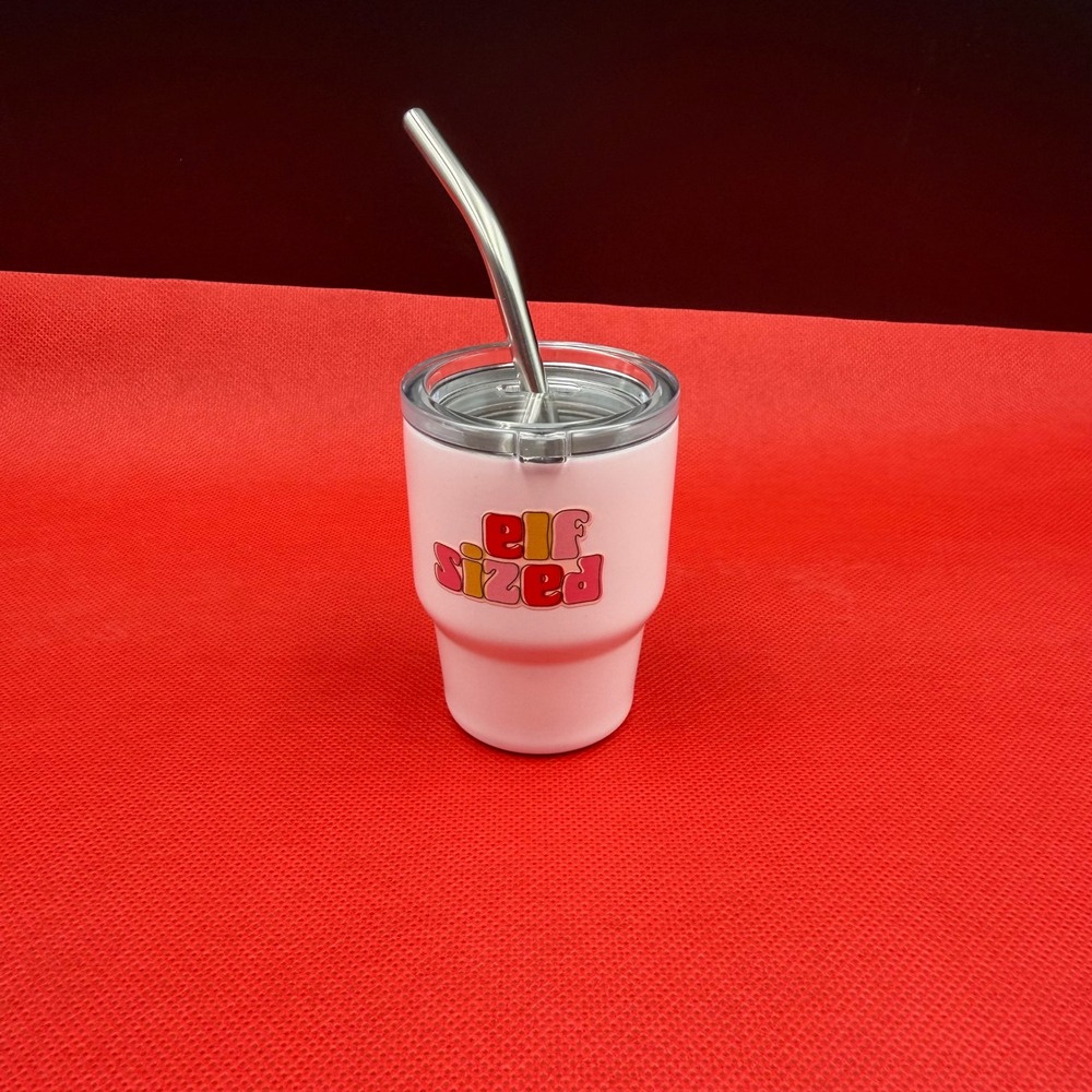 The Darling Effect Elf Sized 2 oz Tiny Tumbler White Metal Straw Lid WSDEHY-TMET